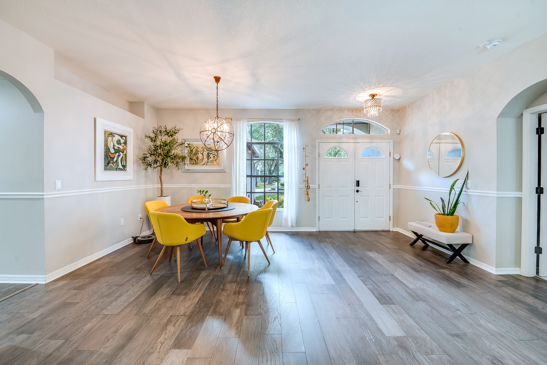 Dining area with modern seating in a Tampa Bay, FL home