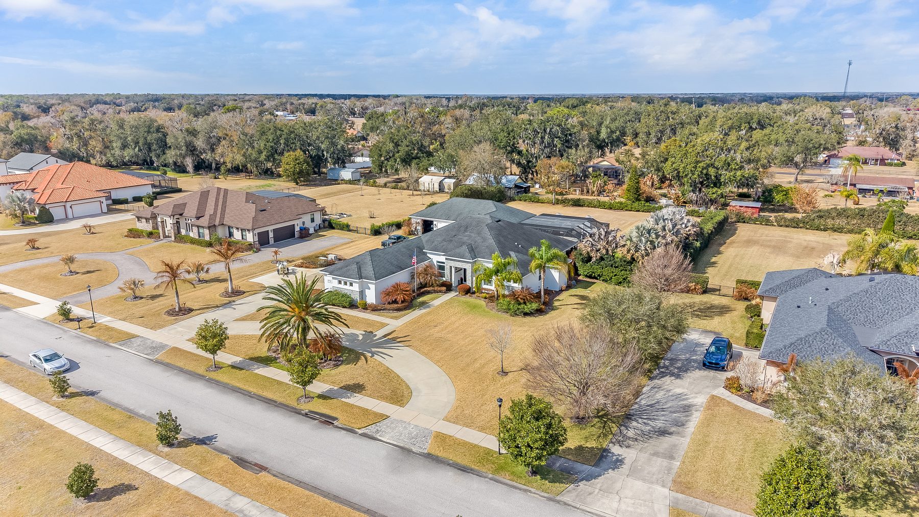 Aerial drone photo of a property in Land O' Lakes, FL
